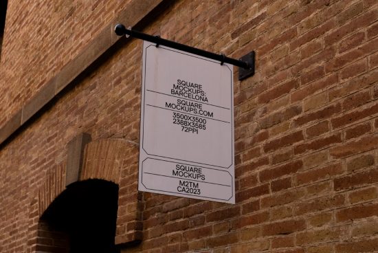 Square sign mockup on a brick wall with editable surface for design, showcasing street-visible branding, clear resolution details for graphic designers.